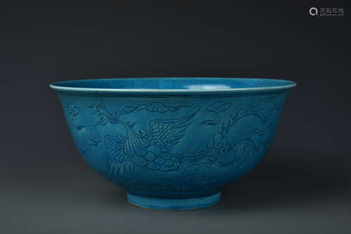 AN INCISED BLUE GLAZED BOWL HONGZHI PERIOD