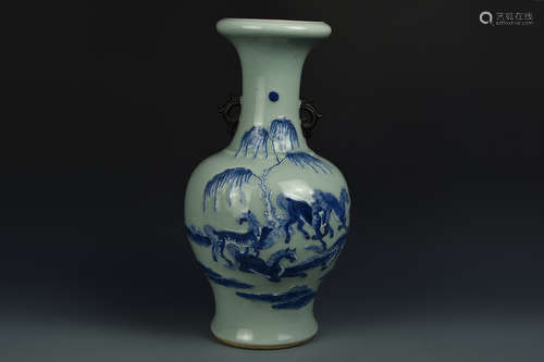 A CELADON GROUND AND UNDERGLAZE BLUE VASE QING DYNASTY