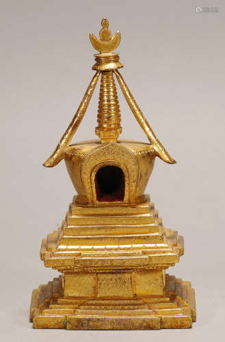 Qing Dynasty -  Gilt Buddha Stupa