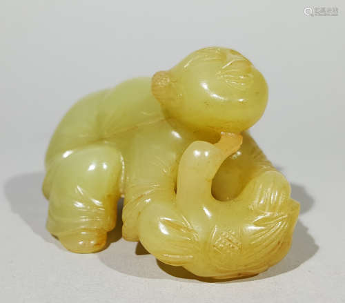 Qing Dynasty - Yellow Jade Figure Ornament