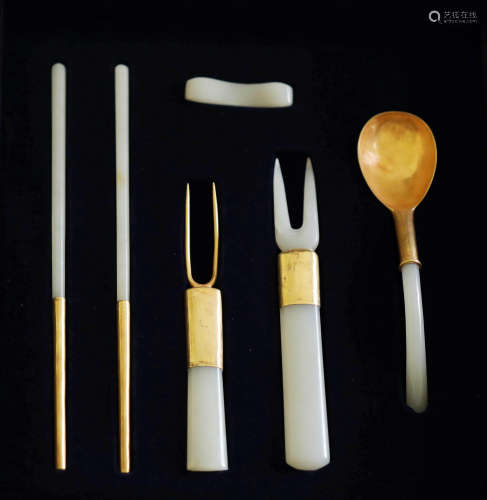 Liao Dynasty -  Jade Wrap Silver Gold Utensil