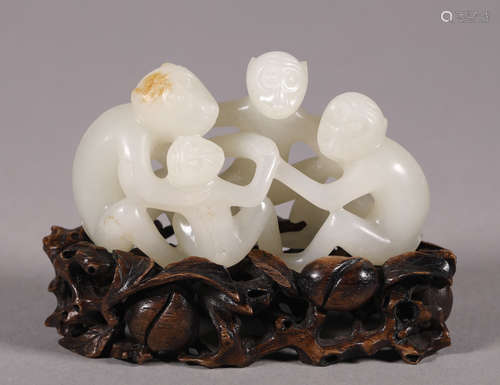 Qing Dynasty - Hetian Jade Monkey Ornament