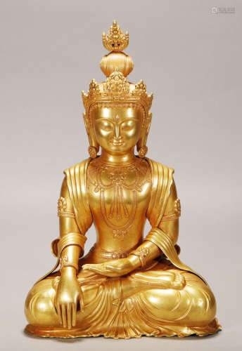 Qing Dynasty -  Pure Gold Buddha Statue