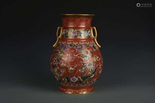 A FAMILLE ROSE AND GILT ZUN VASE QIANLONG PERIOD