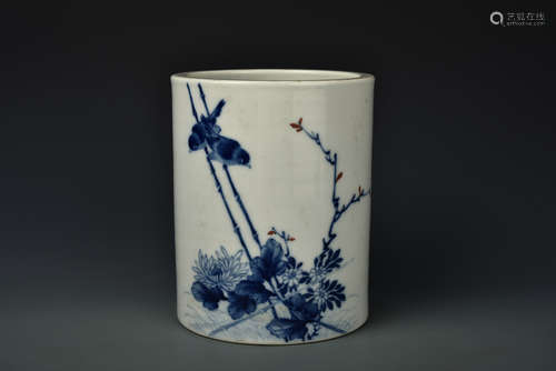 AN UNDERGLAZE BLUE AND COPPER BRUSH-POT REPUBLIC PERIOD