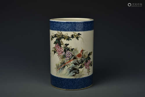 A FAMILLE ROSE BRUSH-POT REPUBLIC PERIOD