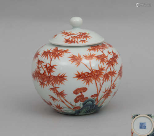 AN IRON RED JAR AND COVER QIANLONG PERIOD