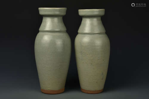 PAIR LONGQUAN CELADON VASES MING DYNASTY