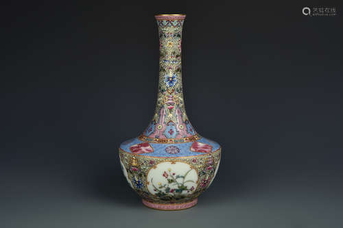 A RARE FALANGCAI VASE QIANLONG PERIOD