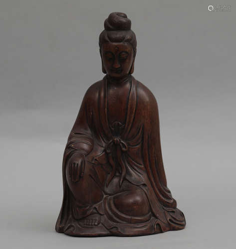 A CARVED CHENXIANG SEATED GUANYIN QING DYNASTY