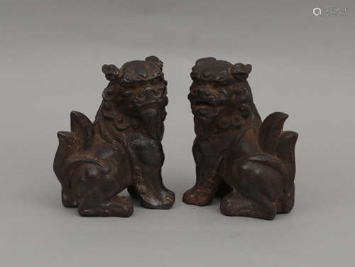 PAIR IRON FO DOGS MING DYNASTY