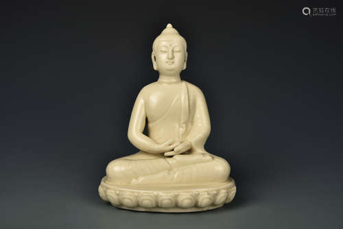 A BLANC-DE-CHINE SHAKYAMUNI MING DYNASTY