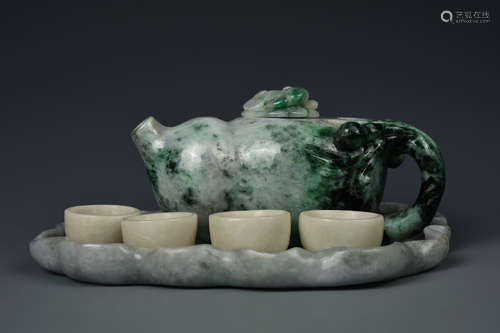 A SET OF NATURAL JADEITE TABLEWARES