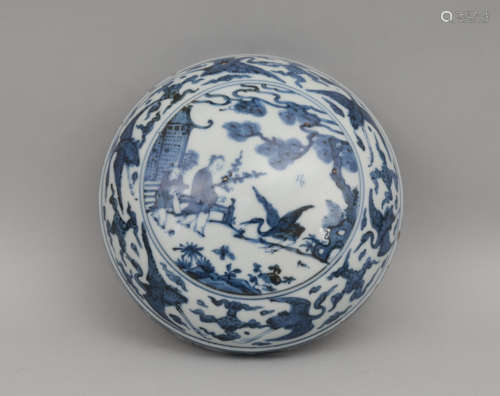 A BLUE AND WHITE CIRCULAR BOX WANLI PERIOD