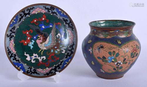 TWO JAPANESE CLOISONNE ITEMS. Largest 1…