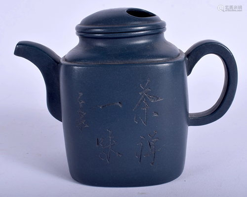 A CHINESE BLUE YIXING POTTERY TEAPOT AN…