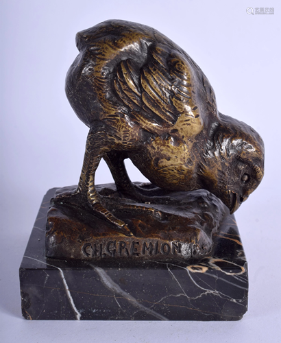 AN ANTIQUE BRONZE FIGURE OF A PECKING BIRD …