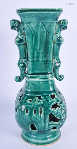 A CHINESE GREEN GLAZED RETICULATED VASE 2…