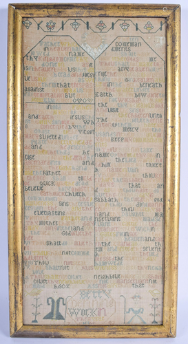 AN 18TH CENTURY FRAMED SAMPLER C1743 dec…