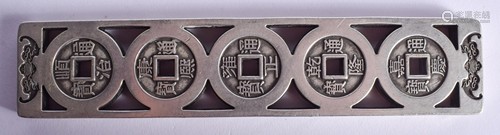 A CHINESE SILVERED COINAGE SCROLL WEIGHT. …