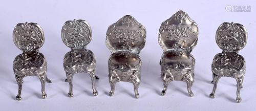 FIVE STERLNG SILVER MINIATURE CHAIRS. 1.8 oz. …