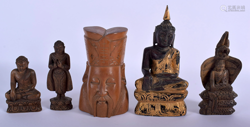 FIVE VINTAGE ORIENTAL BUDDHAS. Largest 14 cm hig…