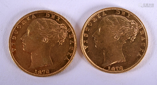 TWO ANTIQUE GOLD SOVEREIGNS. 1878 & 1879. …