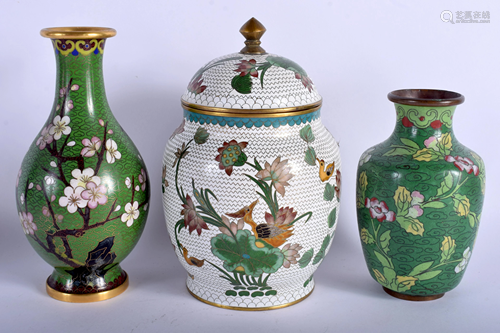 THREE CHINESE CLOISONNE ENAMEL VASES.…