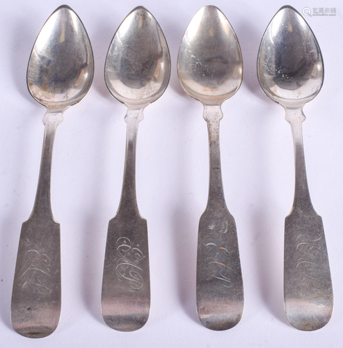 FOUR ANTIQUE COIN SILVER SPOONS. 2.5 oz. (4)