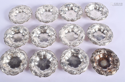 TWELVE VINTAGE SILVER BON BON DISHES. 11.9 oz. …