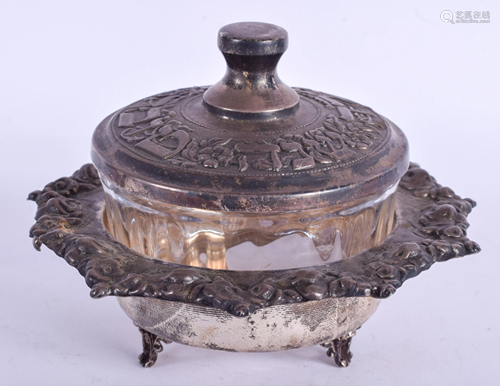 A VINTAGE SILVER JUDAIC POT AND COVER. 9 …