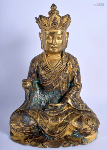 A CHINESE BRONZE BUDDHA. 22 cm x 12 cm.