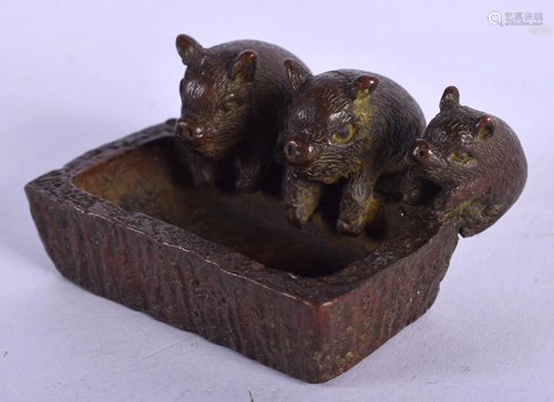 A JAPANESE BRONZE PIG TROUGH OKIMONO. 4.5…