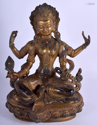 A CHINESE JEWELLED BRONZE BUDDHA. 23 cm x …