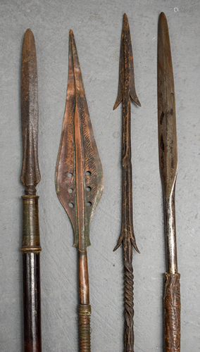 FOUR EARLY 20TH CENTURY TRIBAL SPEARS wit…