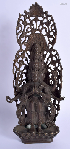 A CHINESE BRONZE BUDDHA. 23 cm x 7 cm.