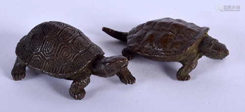 A PAIR OF JAPANESE BRONZE TORTOISE OKIMON…