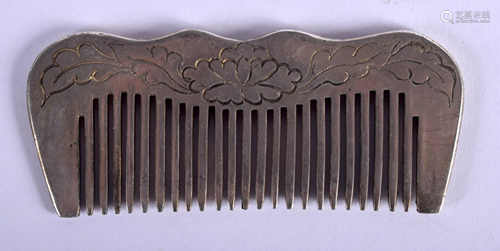 A CHINESE WHITE METAL COMB. 9 cm x 4 cm.