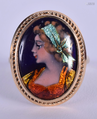 AN ANTIQUE 18CT GOLD LIMOGES ENAMEL RIN…