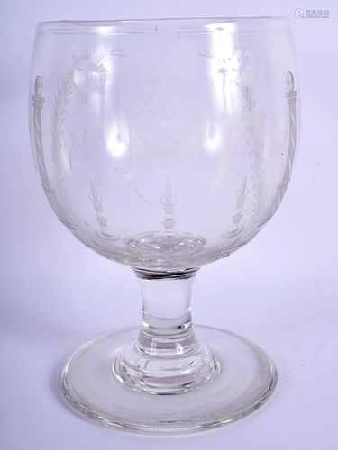 A 19TH CENTURY MASONIC CLEAR GLASS GOB…