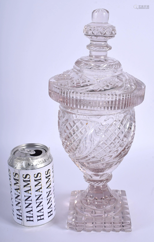 AN ANTIQUE CUT GLASS CRYSTAL VASE AND C…