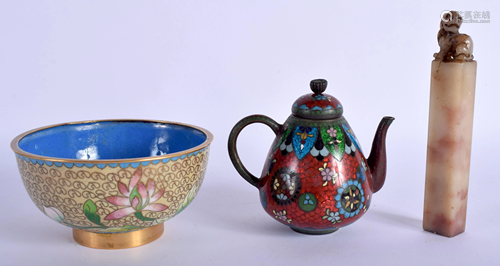 A CHINESE SOAPSTONE SEAL and a cloisonne teapot …