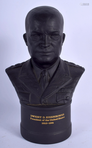 A WEDGWOOD BASALT BUST OF EISENHOWER. 23 c…