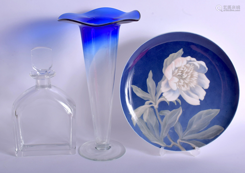 AN ORREFORS CRYSTAL GLASS DECANTER together w…