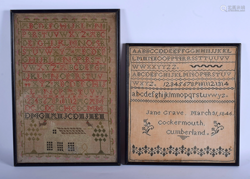 TWO ANTIQUE SAMPLERS. Largest 40 cm x 2…