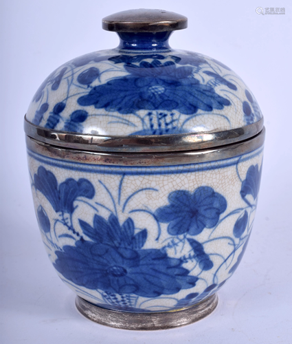 A CHINESE SILVER MOUNTED BLUE AND WHITE …