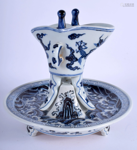 A CHINESE BLUE AND WHITE JUE CENSER ON STAN…