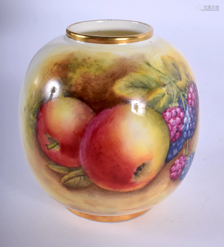 A ROYAL WORCESTER VASE by Bowkett. 8 cm x 6.5 …