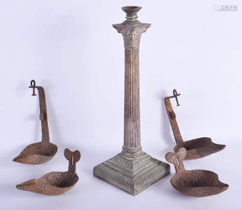 AN ANTIQUE CANDLESTICK etc. (5)