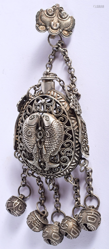 A CHINESE WHITE METAL SCENT BOTTLE PENDA…